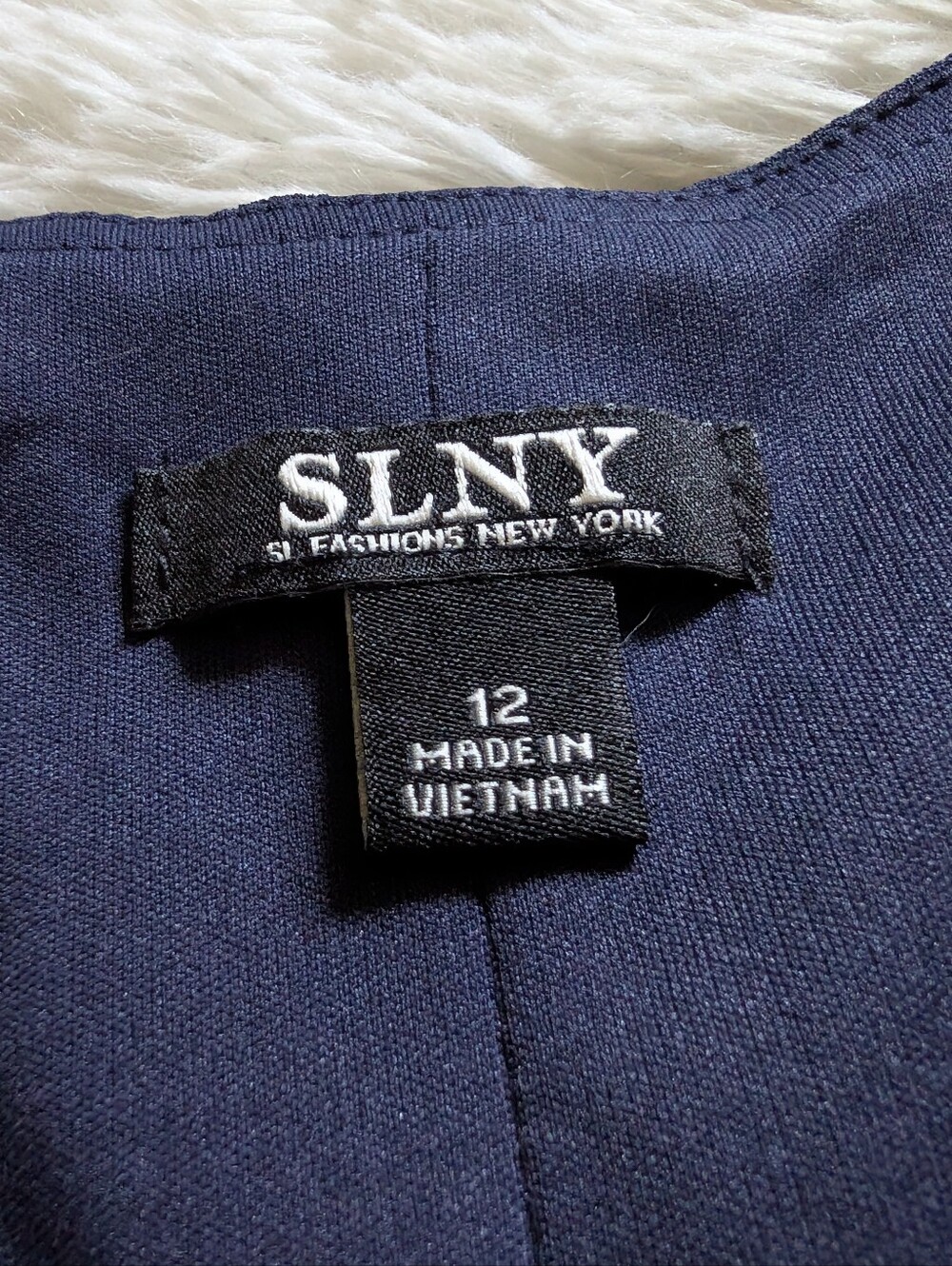 SLNY Navy Blue Tiered Capelet Rhinestone Detail Flowy Ruffle Dress Size 12 - Picture 9 of 14